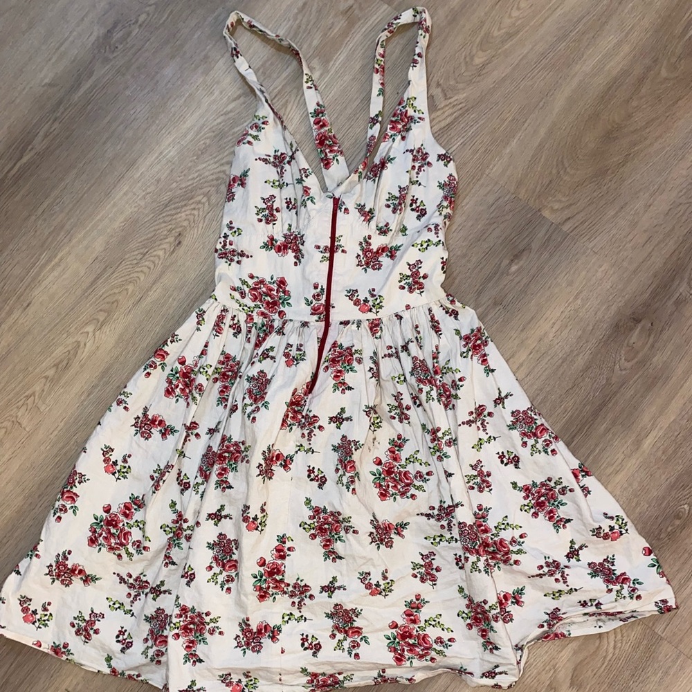 Fire Los Angeles Floral Dress- Cream A Line Dress Red/Pink flowers